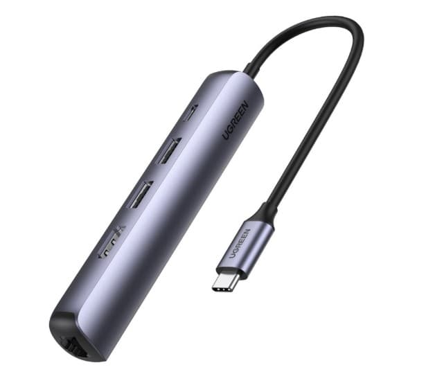 Разветвитель USB концентратор HUB 5в1 Metal Silver, Type-C to RJ45, HDMI, 2xUSB3.0, 1xUSB-C