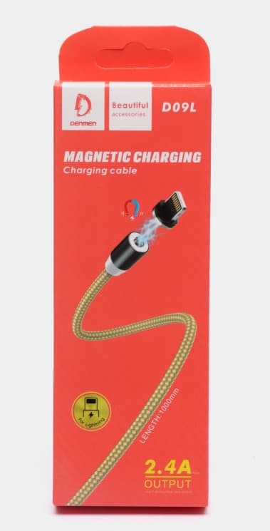 Кабель USB Lightning для iPhone Denmen D09L, 1м, магнитный, золотистый