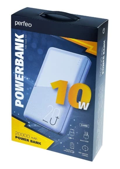 Портативное зарядное устройство (Power bank) Внешний аккумулятор Perfeo Powerbank 20000 mAh White (PF_E2092) Вход: USB Type-C, microUSB, Выход: 2 USB, 2.1A