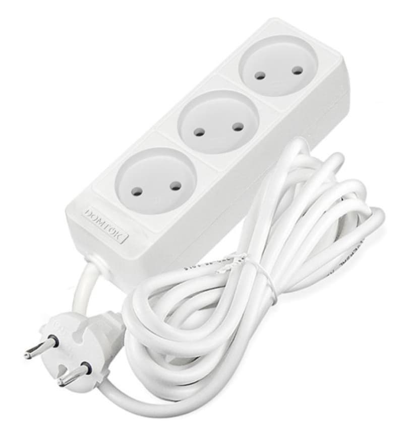 Удлинитель DOMTOK 2371 3х3м без заземл. 10А IP20 2.2 кВт ПВС 2х0.75 бел.