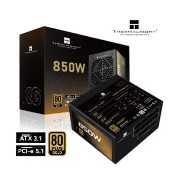 Блок питания 850W Thermalright TR-KG850, 80+ Gold (ATX, 3.1, PCIe 5.1, Full modular, 1x24(20+4)pin, 2xCPU 8(4+4)pin, 2xPCIe*2 8(6+2)pin, 1x12V-2x6, 8xSATA3, 3xMOLEX4pin, Active, 120x120mm, 150x140x86mm, APFC, OVP, UVP, SCP, OCP, OTP, OPP, black