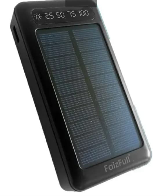 Портативное зарядное устройство (Power bank) Внешний аккумулятор FaizFull FL56 Black 20000mAh, Solar Charge, Солнечн.зарядка, 2xUSB, встр. кабели: USB Type-C,Lightning,Micro, Фонарик