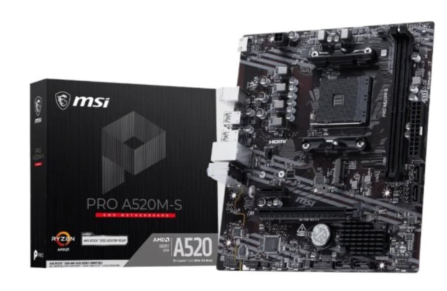 Мат.плата Socket AM4 MSI Pro A520M-S, 2xDDR4, HDMI, 1PCI-Ex16, 1PCI-Ex1, 1xM.2, 4xSATAIII (RAID0,1,10), 1GLAN, 6xUSB, mATX