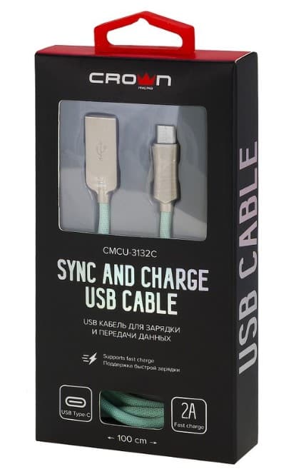 Кабель USB-Type-C Crown (CMCU-3132C) light blue 1.0m