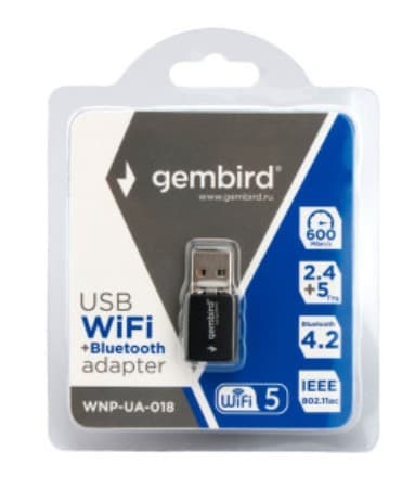 Сетевой адаптер беспроводной (WIFI) USB Wireless Gembird WNP-UA-018 + Bluetooth (5ГГц/2.4ГГц)