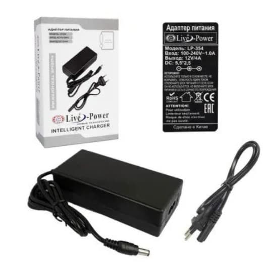 Блок питания Live-Power LP354 12V 12V/4A (5.5*2.5), 12В/4А, 48Вт, 1 штекер 5,5х2,5мм, черный