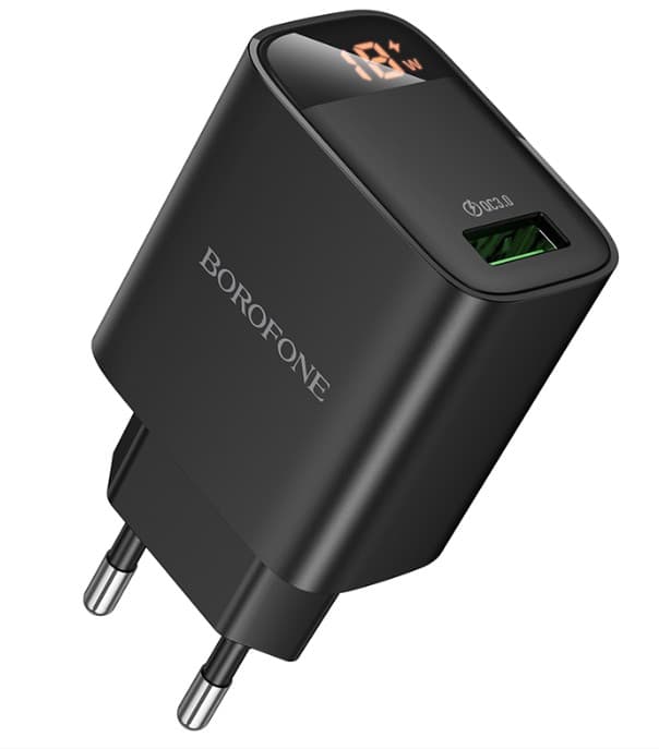 Сетевое зарядное устройство BOROFONE BA95A Ilustre 18W QC3.0 with digital display (черный) 1xUSB-A + MicroUSB cable 1m