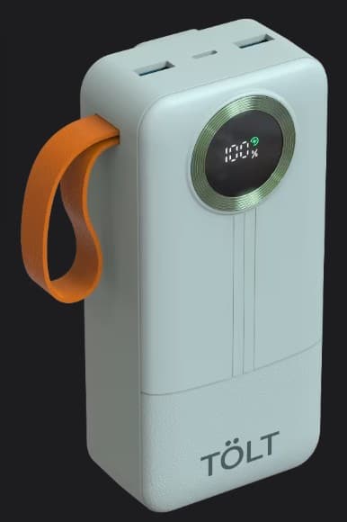 Портативное зарядное устройство (Power bank) Внешний аккумулятор TOLT Lit KP328 Green 30000mAh Зеленый, 22.5W, Output: 2xUSB, встр. каб: Type-C, Lightning, Input: Type-C