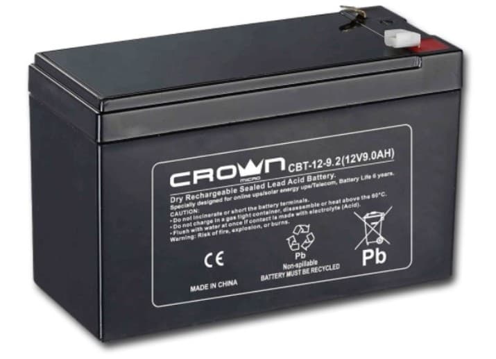 Аккумуляторная Батарея 12 В, 9.2Аh CROWN CBT-12-9.2 F2 для ИБП и т.п.