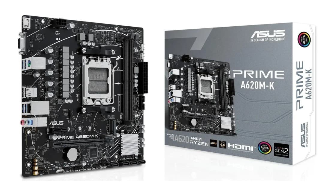 Мат.плата Socket AM5 ASUS PRIME A620M-K AMD A620M, 2хDDR5, HDMI, DVI, D-Sub, 1xM.2, 1xPCI-E16x, 1xPCI-E1x, 4xSATAIII, GLAN, 6USB, 7.1Audio 3x3.5, mATX