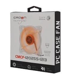 Вентилятор для корпуса Crown CMCF-12025S-1213 прозрачный/оранжевый, 120x120x25мм, синяя подсветка, 1650 об/мин, 3-pin + Molex