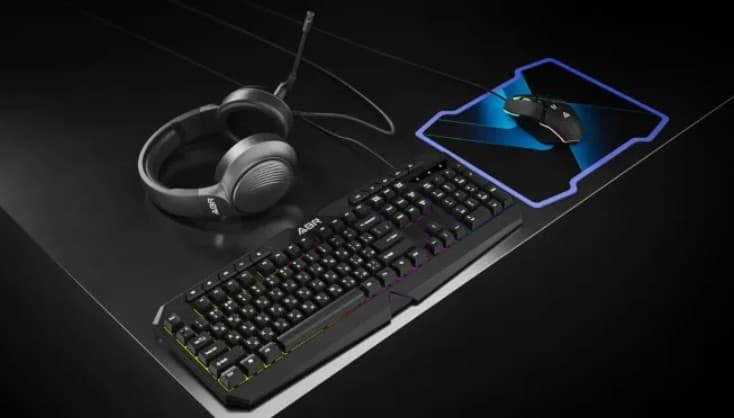 Игровой комплект ABR KM707+M01D10 из проводной клавиатуры, мыши, коврика для мыши и наушников