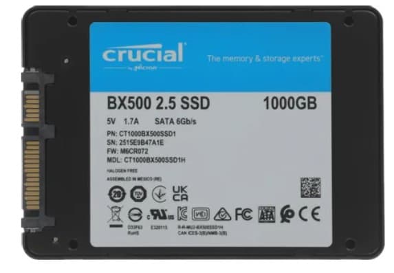 Накопитель SSD 1TB CRUCIAL BX500 2.5" SATAIII 3D NAND TLC (CT1000BX500SSD1) 550/500MB/s
