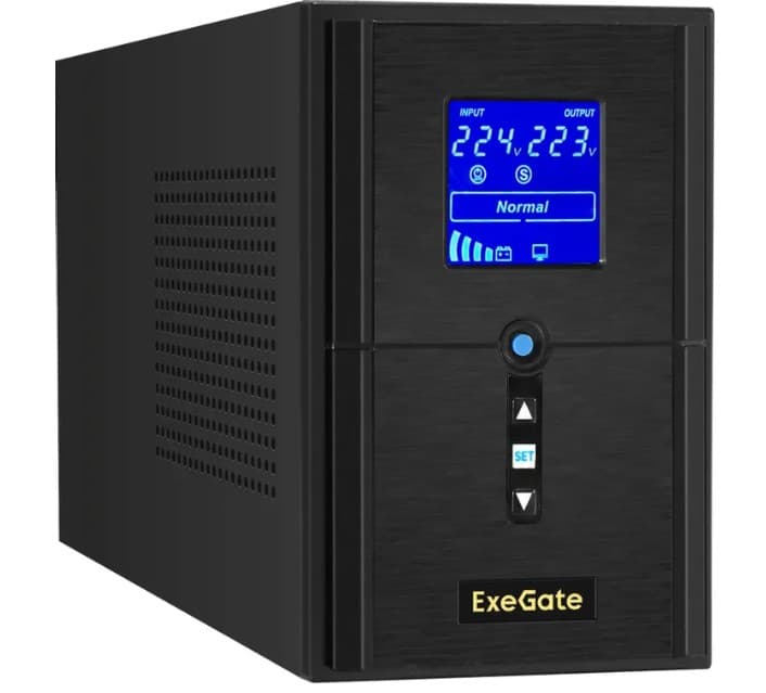 ИБП ExeGate SineTower SZ-1500.LCD.AVR.2SH.1C13.USB 1500VA/1200W, инвертор, чистая синусоида, LCD диспл, AVR, 2*Schuko+1*C13, USB, внешняя батарея 24В до 200А·ч, черный (EX295988RUS)