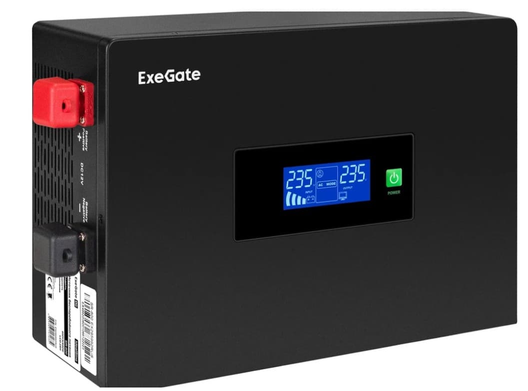 ИБП ExeGate IdealSine SR-1500.LCD.2SH 1500VA/1500W, PF=1, инвертор, чистая синусоида, LCD диспл, AVR, 2*Schuko, настенный, черный (EX295994RUS)