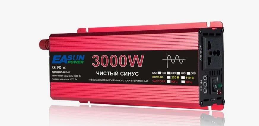 Инвертор (преобразователь) постоянного тока 12В в переменный ток 220В EASUN 2200W(1100W) Чистый синус, Подключение к АКБ