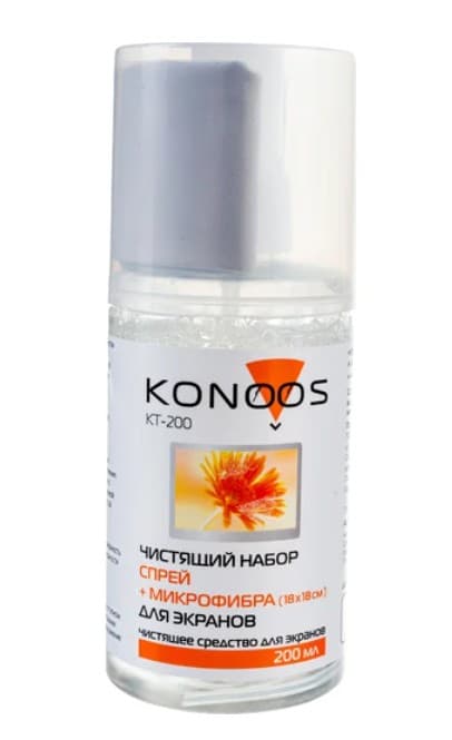 Чистящий набор Konoos KT-200 для экранов и оптики, спрей 200мл. + микрофибра