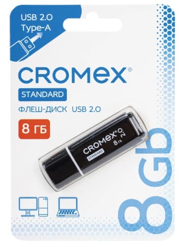 Накопитель USB 8 GB USB 2.0 CROMEX Black