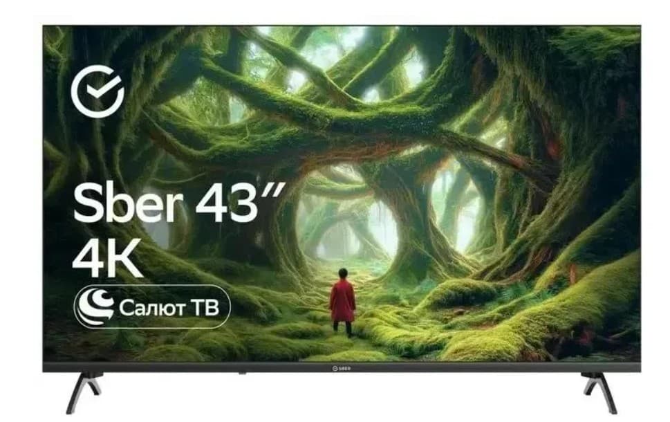 Телевизор LED 43" Sber SDX-43U5500DBA 4K Ultra HD (3840x2160) Smart TV (Салют ТВ) голос.упр., 300 кд/м2, 5.000:1, WiFi5, LAN, Bluetooth5.0, DVB-T2, DVB-C, DVB-S2, 2xUSB, 3xHDMI, 2x10W, Dolby Audio, VESA 200x200