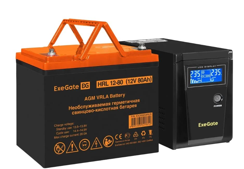 Комплект ИБП ExeGate SineTower SZ-600.LCD.AVR.1SH 600VA/360W, инвертор, чистая синусоида + Аккум батар 100Ah