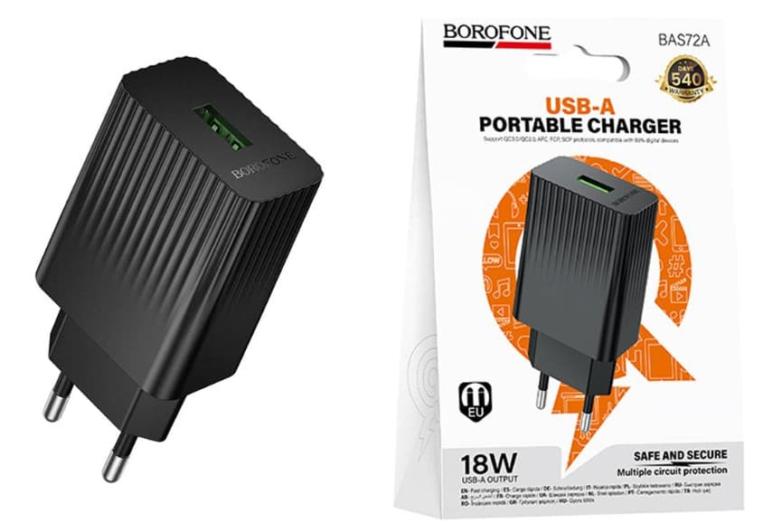 Сетевое зарядное устройство Borofone BAS72A черный, 1xUSB, QC3.0 18W