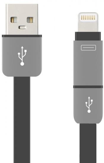 Кабель универсальный Krutoff рулетка 2 в 1 (micro USB + iPhone 5/6) черный, плоский, блистер (14150)