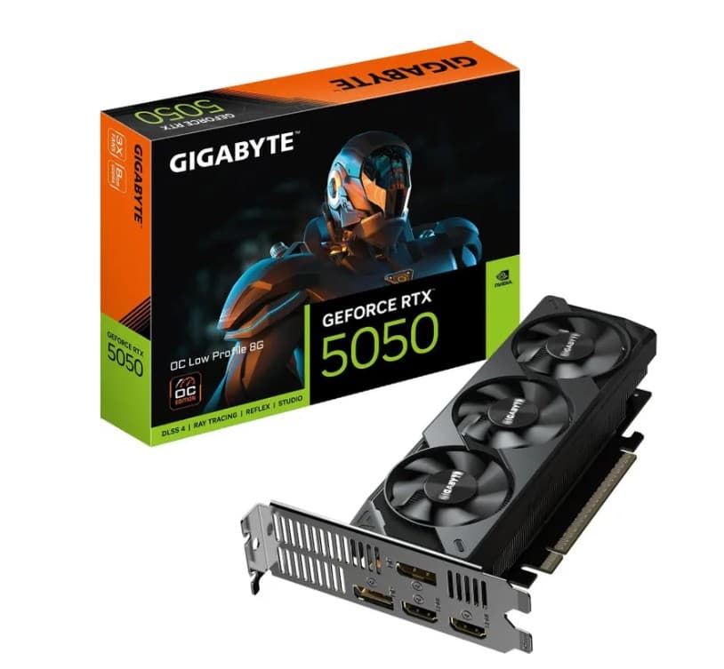 Видеокарта GF RTX 5050 6GB GDDR6 Gigabyte RTX5050 OC Low Profile (GV-N5050OC-8GL) 128-bit, PCI-e 5.0, 2xHDMI, 2xDP, 2587 МГц